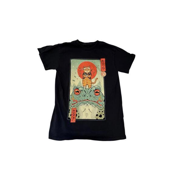 Threadless Vincent Trinidad Men's Small Black Cat Frog Short Sleeve T-Shirt - Picture 1 of 4